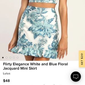 Lulu’s Flirty Elegance White and Blue Floral Jacquard Mini Skirt